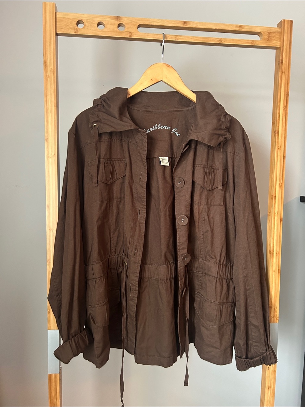 Caribbean Joe Dark Brown Hooded Utility Jacket